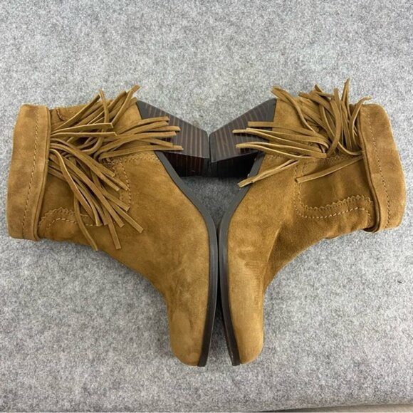Sam Edelman Brown Suede Fringe-Trimmed Ankle Boot Bootie Women’s Size 7M - Picture 13 of 15